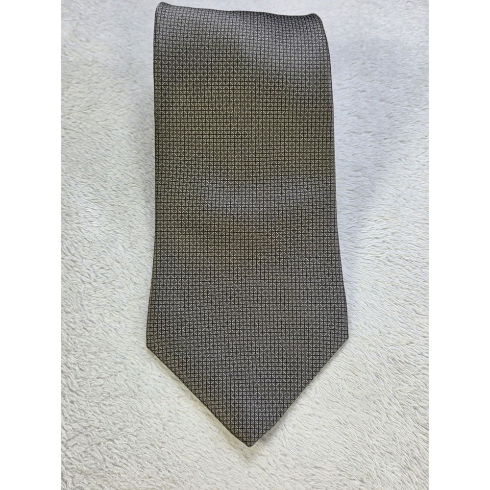Milano Uomo Silk Tie Olive Gray Micro Geometric Textured Classic Business...